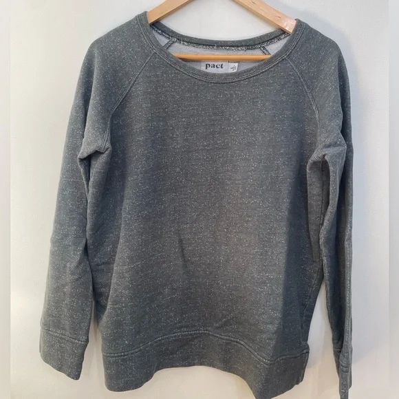 Pact 100% Organic Cotton Crewneck Sweatshirt Green Lightweight Women’s L - Picture 1 of 9